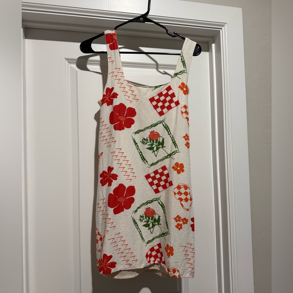 Japna Cream, Red, and Green Floral Mini Dress